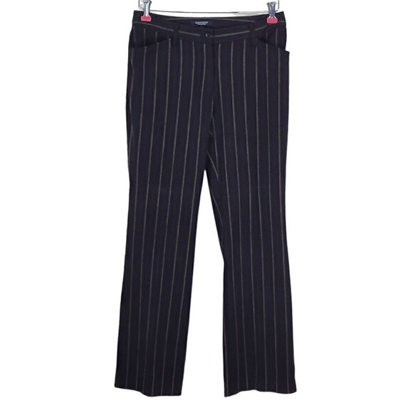 Karen Kane Bootcut Pants Size 6 Black Gold Red Pinstripe Zip Front Pockets 30X31 - Picture 2 of 8